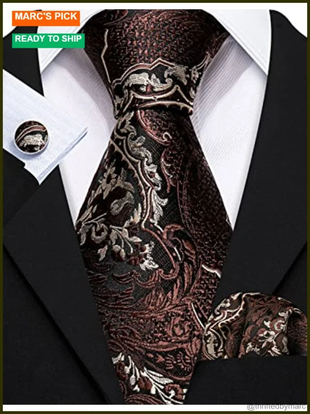 Set of 6 Silk Neckties with Tie Clip Jacquard Woven Formal Wedding